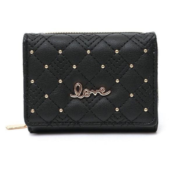 Quilted Studded Love Wallet - Black- Gift Idea - Picture 1 of 8